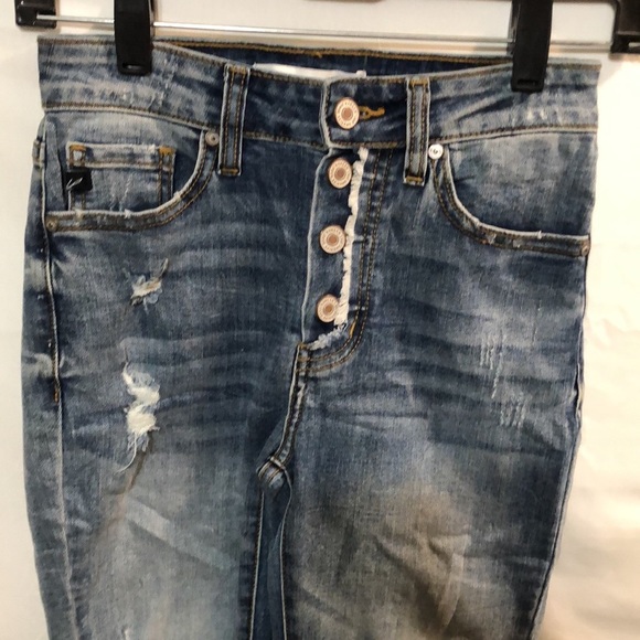 KanCan Distressed Exposed Button Fly Raw Hem Skinny Stretch Jeans - Picture 2 of 6